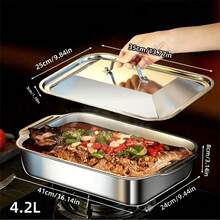 SOKANY 1pc Square Stainless Steel Baking Pan With Lid, Rectangular Baking Pan, Non-Stick Thickened, Dual Handles, Perfect For Grilling, Roasting Fish, Buffet, Essential Tool For Home Cooking, Hotel Restaurant And Food Stall - Other - View 12