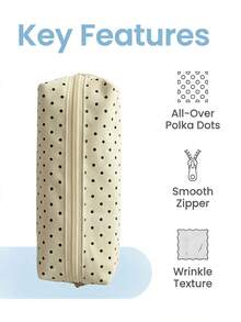 1pc Cute Polka Dot Small Pencil Case, Ruched Fabric Zipper Pen Pouch For School Stationery Storage - Multicolor - View 3