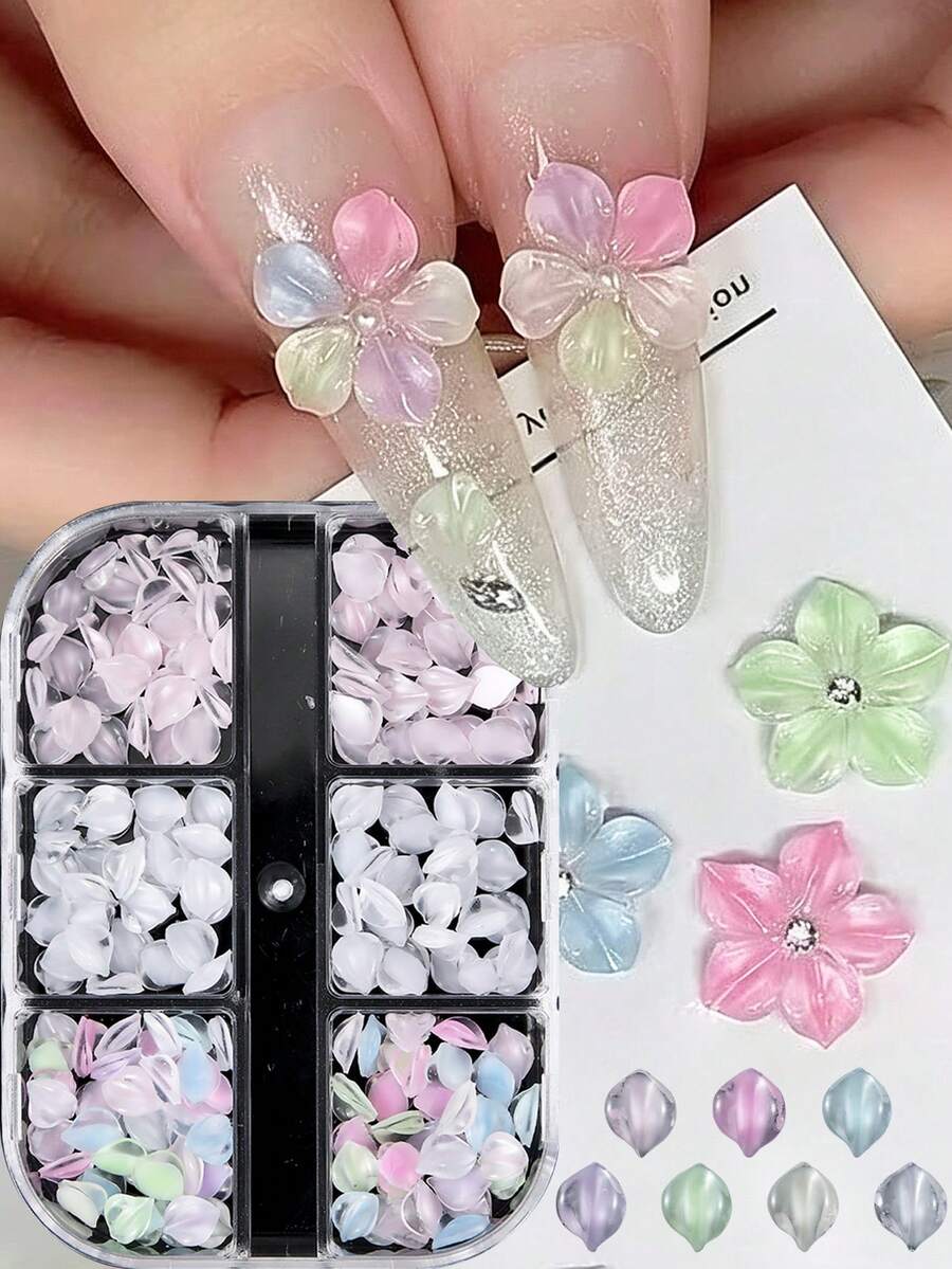Ice-Clear Mixed Color Resin Petal Nail Art Decor, 3D Gradient Cherry Blossom Resin Petals, Y2K Minimalist Versatile Accessories, Suitable For DIY Nail Design - Multicolor - View 1
