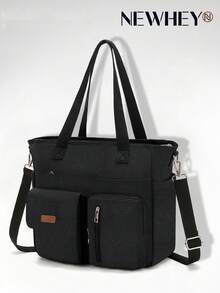 NEWHEY Men's Canvas Tote Bag, Large Capacity Multi-Compartment Design, Waterproof And Wear-Resistant, Fits 12.9 Inch Tablet, Reinforced Handle + Adjustable Crossbody Shoulder Strap, Suitable For Office Commute And Campus School - Multicolor - View 1