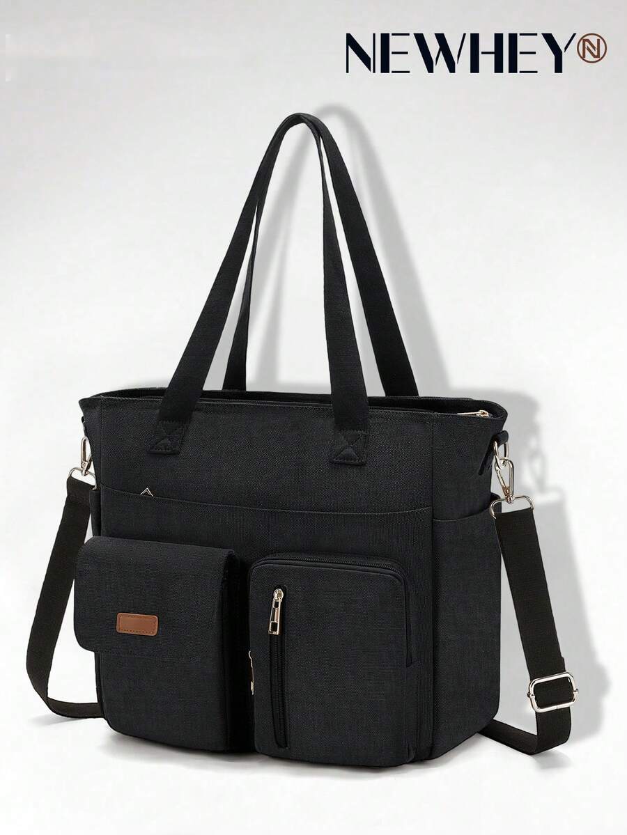 NEWHEY Men's Canvas Tote Bag, Large Capacity Multi-Compartment Design, Waterproof And Wear-Resistant, Fits 12.9 Inch Tablet, Reinforced Handle + Adjustable Crossbody Shoulder Strap, Suitable For Office Commute And Campus School - Multicolor - View 1