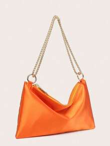 Women's Silk Satin Chain Crossbody Shoulder Bag, Fashionable, Lightweight, Compact, Suitable For Parties And Outings. - Orange - View 2