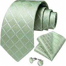 Men Tie Sets Classic Fashion Necktie Set With Cufflink For Business Party - Mint Green - View 2