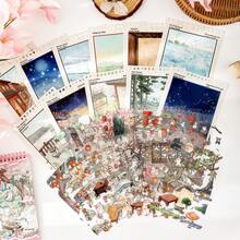 Ancient Style Miniature Landscape Scene Sticker Collection Book, Includes 24 PET Stickers And 12 Scene White Cards, Waterproof Self-Adhesive Ancient Style Cat Scene Collage Materials, Suitable For Scrapbooking, DIY Greeting Cards, Guka, Photo Frame Decoration, Stress Relief For Scrapbook Enthusiasts - Tanuki Spring Mountain Vintage Scenery Sticker Book - View 3