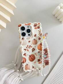 Funda de teléfono creativa con diseño de calabaza pintada, borde ondulado retorcido, color beige con estampado plano de pulsera, anti-caídas, estilo lindo y de moda, compatible con Ip 17/Ip 17pro/Ip 17promax/Iphone16/Iphone16pro/Iphone16promax/IPhone16plus/10cases, anti-caídas para nuevo IPhone14IPhnoe15, P14 reforzada, P13 carcasa blanda, P12 cobertura total, P11 anti-caídas - Multicolor - Ver 1