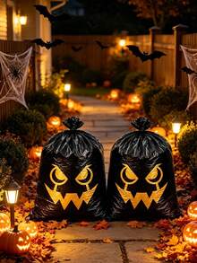 4/2pcs Halloween Leaf Bags With Funny Expressions, Suitable For Halloween Outdoor Decoration, Yard Arrangement, Halloween Theme Party, Autumn Harvest Decoration, Home Garden Decoration, Outdoor Patio Cleaning And Holiday Decoration - View 2