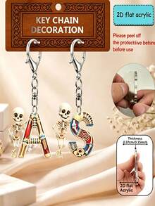 2D Flat Halloween Acrylic Keychain, 26 Letters Skull Medical Model Key Ring, Fashion Bag Charm, Perfect Gift For - Skeleton - View 1