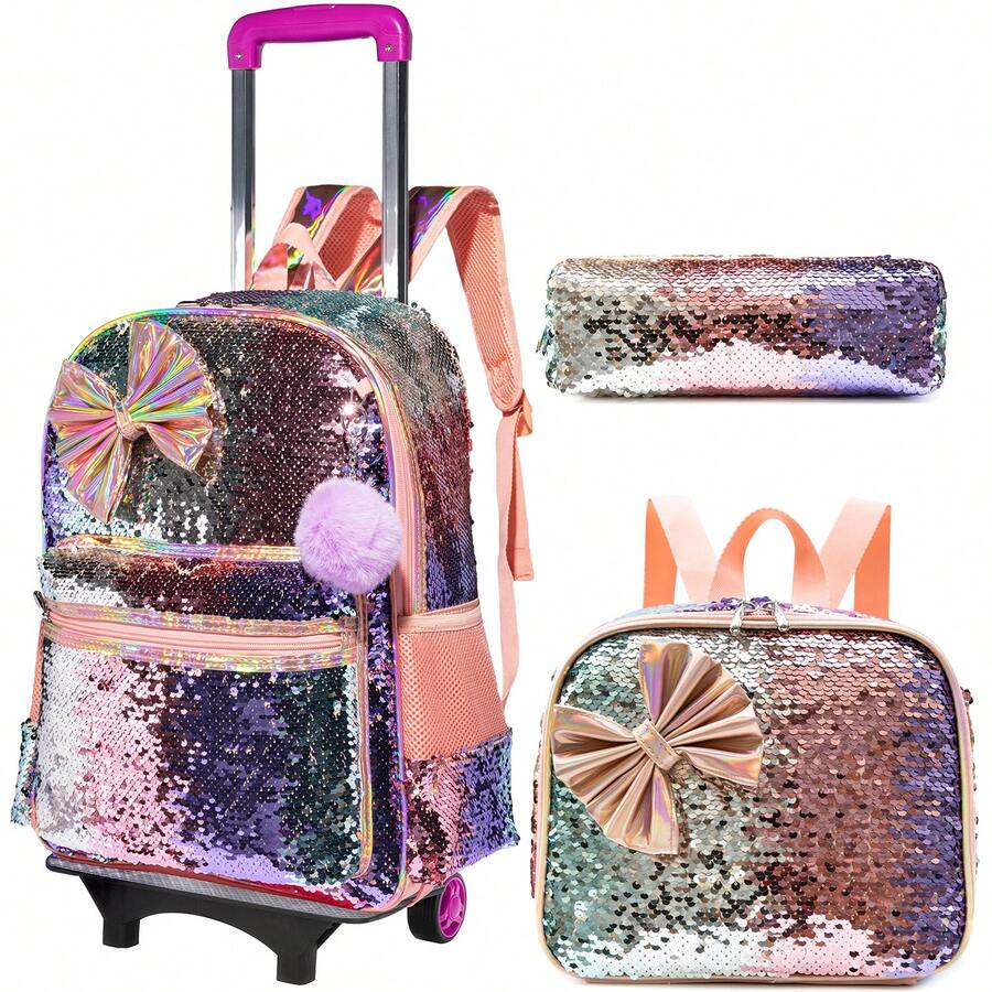 Rolling Backpack For Girls 3 PiecesDetachable Wheeled Backpack Set With Crossbody Bag For Students - Boys' Rolling Bag - View 1