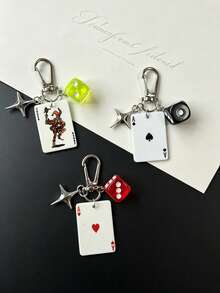1pc Unisex New Creative Cartoon Dice Keychain Acrylic Poker Pendant Fashion Personalized Bag Charm - Multicolor - View 1