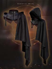 1pc Halloween Medieval Cloak Costume, Vintage Steampunk Shoulder Armor Design, Faux Leather Gothic Half Cloak, Demon Vampire Theme Outfit, Suitable For Cosplay, Stage Performance, Theme Party, Halloween Costume, Holiday Party Accessories - Multicolor - View 4