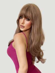 alicegarden 28 Inch Long Synthetic Wig, Natural Wavy Curls, Flaxen Brown Color, With Bangs, Suitable For Women Daily Wear, Party, Cosplay Use, Natural And Durable, Women's Wig Gift - Linen Brown - View 3