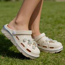 Jifffly Thick Sole Pearl Flower Clogs For Women, Sports Sandals, Camellia DIY Accessories, Closed Toe Slippers, Summer Height-Increasing Outdoor Wear, 2-In-1 Sandals - Apricot - View 5