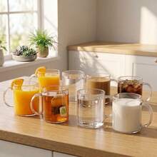 4/8pcs High Borosilicate Glass Mugs Set, Clear Glass Cups With Handle, Heat‑Resistant Drinking Glasses For Tea, Coffee, Juice, Water, Household Daily Use - White - View 9