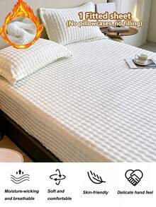 1pc Autumn/Winter Bubble Fleece Thickened Single Fitted Sheet, Instant Warmth Plush Mattress Protector, Wrinkle-Resistant, Easy Removal, Machine Washable, Multiple Sizes, Bedroom Guest Room Home Decor Bed Cover - Bubble Elegant White - View 7