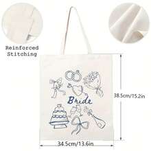 Un bolso de hombro multifuncional con diseño estampado azul de temática nupcial, sencillo, personalizado y elegante, adecuado para viajes, uso diario y como bolsa de compras reutilizable.Es - Blanco roto - Ver 4