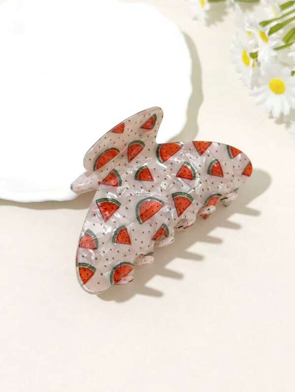1pc Summer Watermelon Print Hair Claw Clip, Sweet Women Jaw Hair Clip For Updo Hairstyle