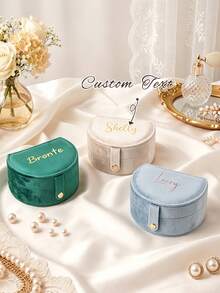 Personalized Handwritten Name Jewelry Box, Customized Travel Jewelry Organizer With Zipper Closure, Fabric Lining, Perfect Bridesmaid Invitation Gift Or Couple Keepsake, Elegant Design | Soft Lining, Wedding Gift, Jewelry Box, Velvet Jewelry Box - Multicolor - View 5