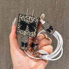 3pcs Leopard Butterfly Pattern Cable Protector And Charger Head Set, Compatible With IPhone 20W/18W Charger - Multicolor - View 2