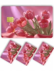 1pc Pink Tulip Official Credit Card Sticker Privacy Protection Card Skin, Romantic Floral Birthday Gift PVC Material Anti-Fingerprint Anti-Scratch Wear-Resistant Card Sleeve, Card Protector, Suitable For Men, Women, Couples, Small Chip Card, Bank Card, Credit Card, Transit Card, Student Campus Card Personalized DIY - Type a - View 6