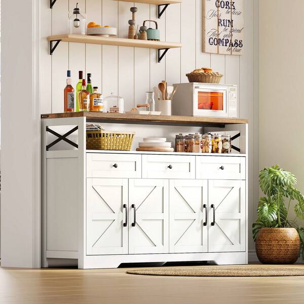 Sideboard Buffet White Brown Rustic Style 140cm