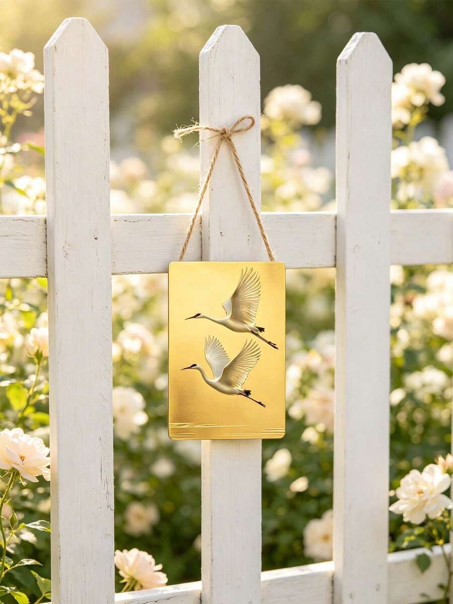 Golden Crane Metal Tin Sign, Vintage Wall Hanging Plaque With Rope, Suitable For Home, Garden, Yard Wall Decor - Red-crowned Crane - View 1