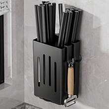 1pc Multi-Function Kitchen Chopstick Holder Organizer, Wall-Mounted Chopstick Drainer Rack, Home Kitchen Utensil Storage Rack, Home Organization Supplies, Kitchen Accessories - Black - View 12