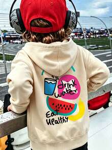 Toddler Boys Fruit Graphic Hoodie Casual Long Sleeve Drawstring Sweatshirt - Apricot - View 2