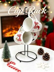 1pc Cup Storage Holder For Halloween And Christmas Farmhouse Coffee Mug Rack, Coffee Mug Tree For 6 Mugs, Coffee Cup Holders For Counter, Black Coffee Cup Holder Countertop Organizer For Kitchen, Vintage Mug Rac - Black - View 2