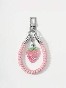 1pc Sweet Fresh Strawberry Bow Leopard Print Flower Elastic Rope Keychain Bag Pendant - Multicolor - View 12