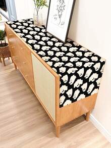 1pc Halloween Pattern Printed Linen Table Runner, Placemat, Suitable For Holiday, Party, Birthday, Dinner, Kitchen Dining Table Decoration, Shoe Cabinet Storage Cabinet Cover, All Season Room Decoration, Home Textile Decoration Table Runner, Placemat - Multicolor - View 5