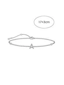 SYMFNY 1pc 925 Sterling Silver Minimalist Cubic Zirconia 26 Letters A-Z Bracelet - Silver - View 4