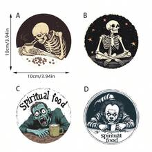 Cross-Border Halloween Skeleton Themed Wooden Vintage Coffee Cup Coaster Heat-Resistant Anti-Scald Tea Cup - Multicolor - View 5