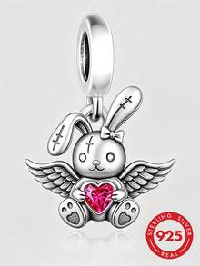 1pc Minimalist 925 Sterling Silver Cubic Zirconia Rabbit Pendant, Unisex Commemorative Birthday Gift - Silver - View 1