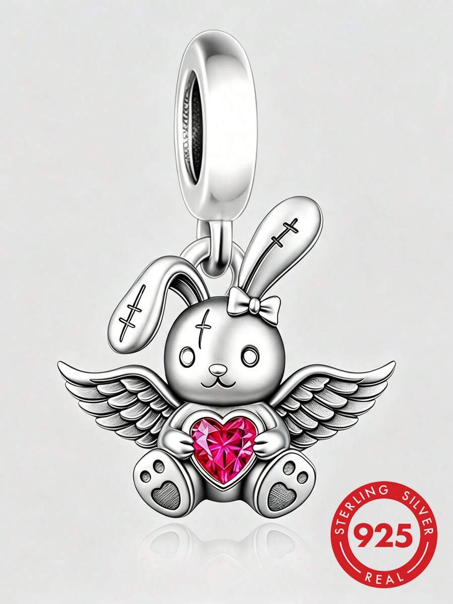 1pc Minimalist 925 Sterling Silver Cubic Zirconia Rabbit Pendant, Unisex Commemorative Birthday Gift - Silver - View 1