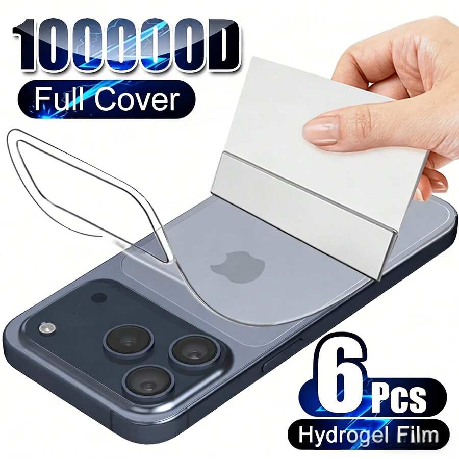6pcs Back Hydrogel Film Screen Protector Compatible With IPhone 18 Pro Max 18 Pro 17 16 15 14 13 12 11 16e Plus X XS XS Max XR Mini Soft Screen Protector, Anti-Scratch, Anti-Fingerprint, Full Coverage, Bubble-Free - 6 Pieces - View 1