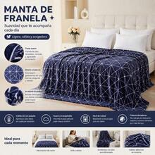 Soft Flannel Blanket With White Geometric Line Pattern On Navy Blue, Lightweight Polyester Throw For Bed, Sofa And Camping, Multiple Sizes - Blue - View 4