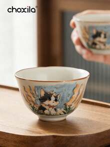 choxila 1 pieza Taza de té con forma de gato lindo y boca de girasol de 50ml, taza de té de cerámica con esmalte de grietas de hielo de horno Ru, taza maestra personal para amantes del té - taza - Ver 4