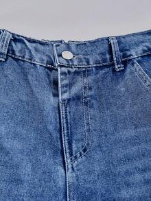 Boys' Fashion Sand-Washed Casual Wide Leg Loose Blue Denim Jeans, Suitable For Back To School And Streetwear - Blue - View 4