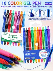 Classic Neutral Pen Set, 4/6/8/10 Colors Retractable Ballpoint Pens, 0.7mm Student Ballpoint Pens, Suitable For Manual Accounting, Hand Drawing, Note Taking, Back To School Essential Learning Stationery. - Gel Pen Set - View 1