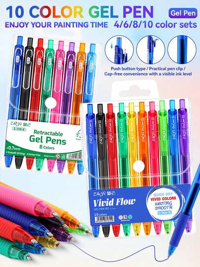 Classic Neutral Pen Set, 4/6/8/10 Colors Retractable Ballpoint Pens, 0.7mm Student Ballpoint Pens, Suitable For Manual Accounting, Hand Drawing, Note Taking, Back To School Essential Learning Stationery.