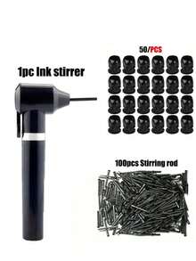 Black Ink Mixer With 50 Mixing Rods And 50 Skull Ink Cups, Suitable For Mixing Tattoo Pigments And Eyebrow Makeup Tools - Black - View 2