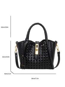 SHIMEINI 2pcs/Set New Fashion Woven Hollow Strap Decor Shoulder Handbag Crossbody Bag Suitable For Women's Daily Use, Work Commute, Vacation Travel, Holiday, Party, Shopping, Gift - Black - View 8