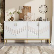 Modern Sideboard White & Brown - 4 Doors - Adjustable Shelves - Large Capacity For Living Room, - 白色和棕色 - 查看 6