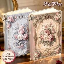 1pc/2pcs,220pages,European Antique Frame Vintage Distressed-Style Notebook-Includes Pen,Portable Pocket Notebook, Back To School,Travel Journal, Lined Notebook,Office Use, Stationery, Office Supplies, Creative Gift - A6 - View 11