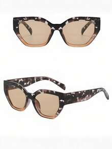 1 Pair Women's Black Cat Eye PC Frame Personalized Contrast Leopard Print Temple Retro Fashion Glasses - Tea Leaves - View 5