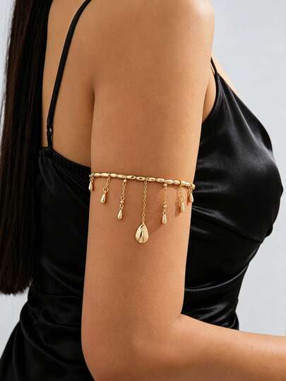 1 pieza Brazalete de metal minimalista de moda con borla y gota de agua, adecuado para uso diario, vacaciones y banquetes