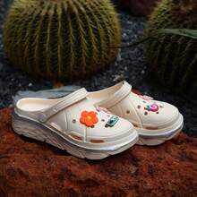 Jifffly Thick Sole Flower Clog Sandals For Women, Sports Sandals, DIY Accessories, Closed Toe Slippers, Summer Height-Increasing Outdoor Wear, 2-In-1 Sandals - Apricot - View 6