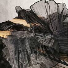 2 Yards Pleated Organza White Black Large Wave Ruffle Lace Trim - Black - View 3