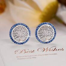 1 Pair Round Tree Of Life Hollow Stud Earrings With Rose Red Rhinestone Circle Surround, Exquisite Niche Elegant Gift Decorative Earrings For Women - Earrings - View 16