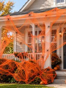 Halloween Orange Spider Web Decoration: Stretchable Artificial Spider Web And Black Spider, Suitable For Indoor And Outdoor Use, Including Entryway, Porch, Patio, Garden, Lawn And Halloween Party - Multicolor 1 - View 3